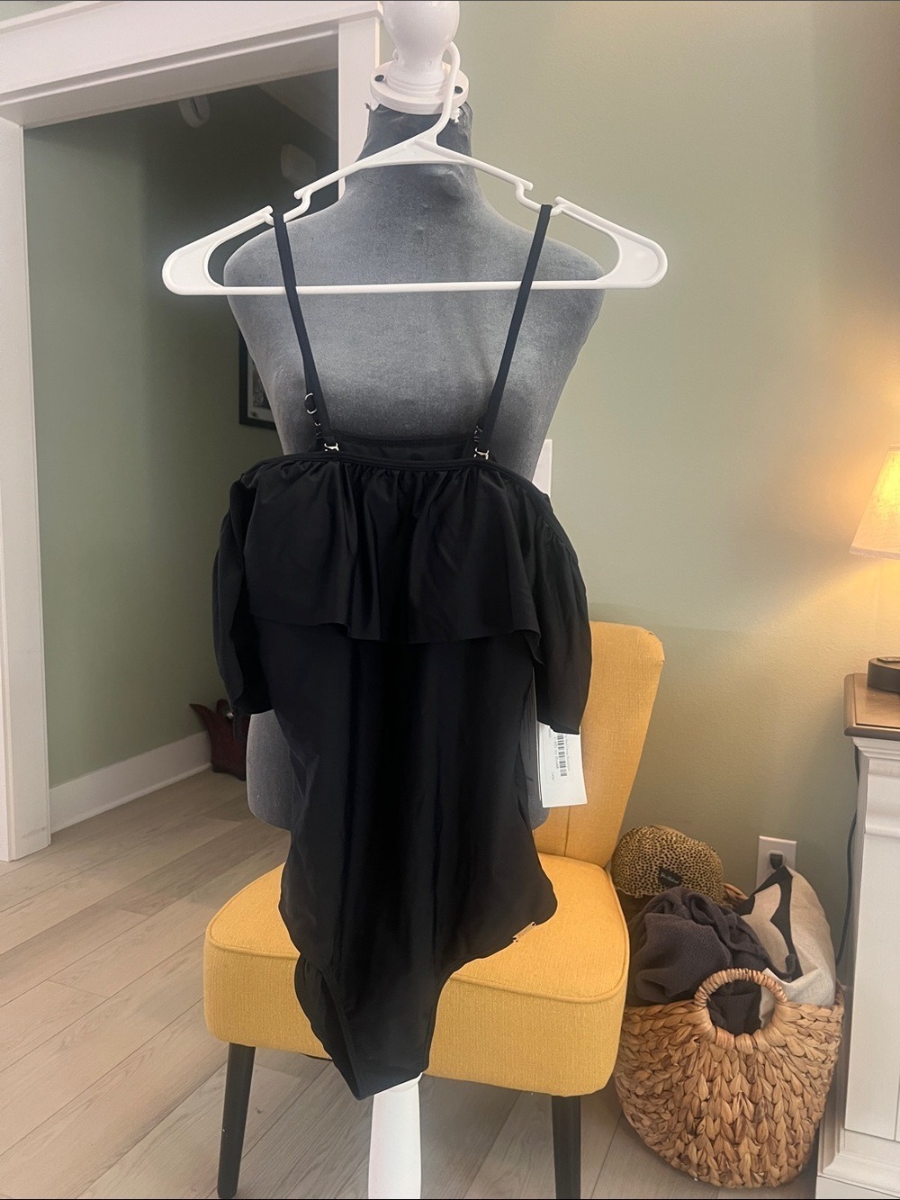 Black Ruffle One-Shoulder Swim One-Piece